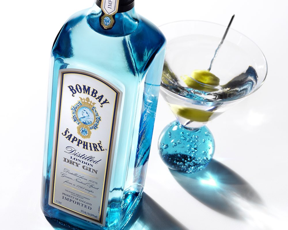 Bombay Sapphire Gin photo by Jens Johnson Photography. Premium food, beverage, and product photography for Connecticut and New York.