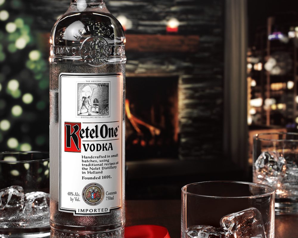 Kettle One Vodka bottle and glass photo by Jens Johnson Photography. Premium food, beverage, and product photography for Connecticut and New York.