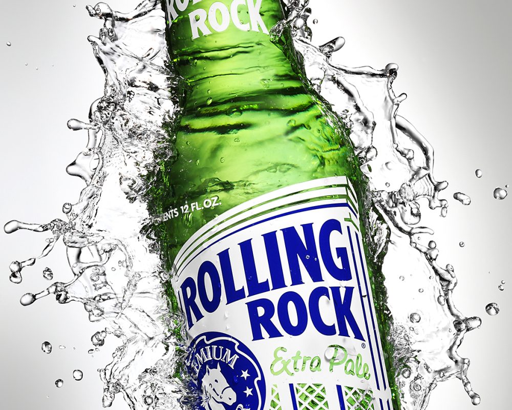 Rolling Rock beer splash photo by Jens Johnson Photography. Premium food, beverage, and product photography for Connecticut and New York.